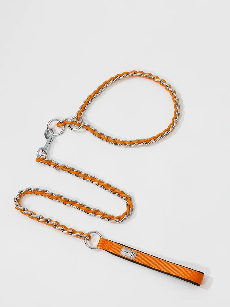 Collar para perro con juego de correa, macramé ajustable para mascotas, Collar P, correa trenzada para perro, cadena de acero, collares de estrangulación de entrenamiento, cadena Slip P - imagen 5