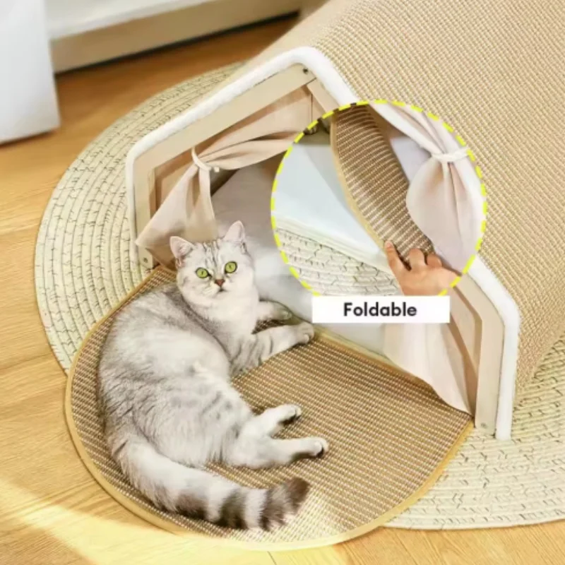 Nido para gatos cálido con casa semicerrada, saco y rascador sisal - imagen 4