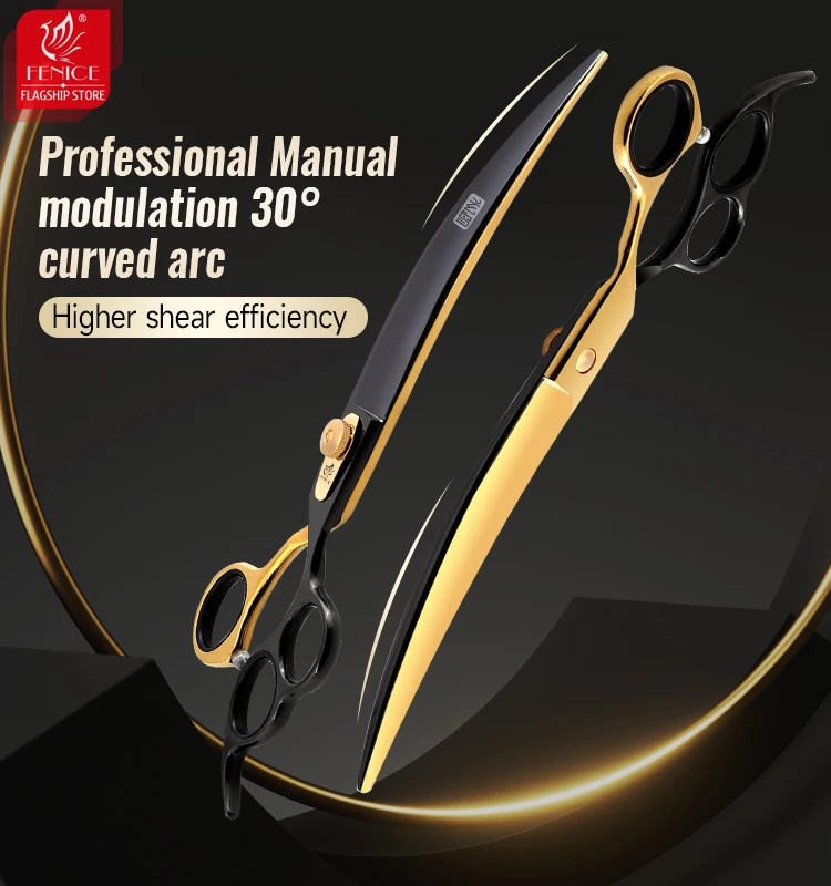 Fenice JP440C tijeras profesionales de peluquería para mascotas de 7/8/ 9 pulgadas mango de 3 orificios tijeras curvas de oro negro tijeras de aseo para perros - imagen 3