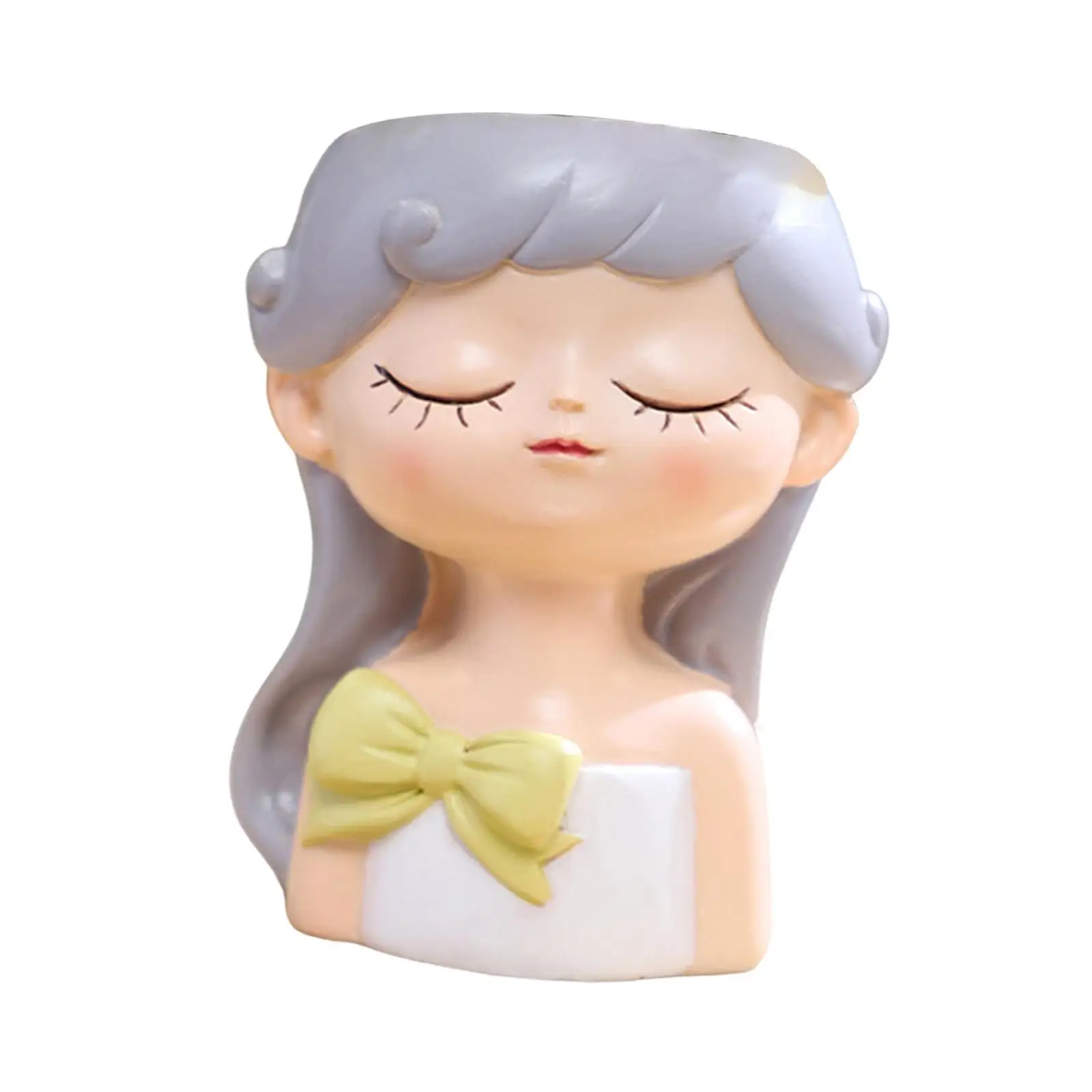 Girl Flower Pot Craft Resin Plant Pot for Indoor Outdoor Bookshelf Tabletop