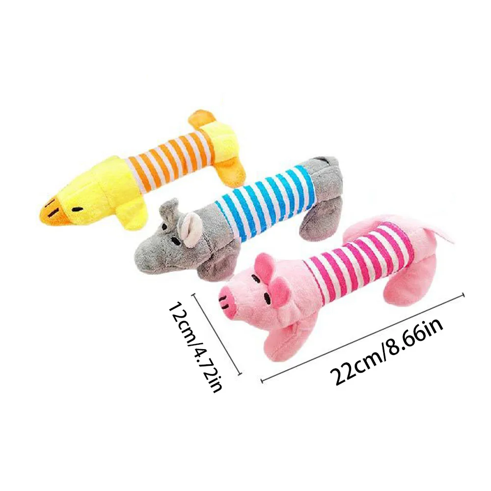 Nuevos juguetes chirriantes de felpa para mascotas, juguetes de animales de tira larga de cerdo/pato/elefante de cuatro patas, juguetes interactivos suaves para masticar para