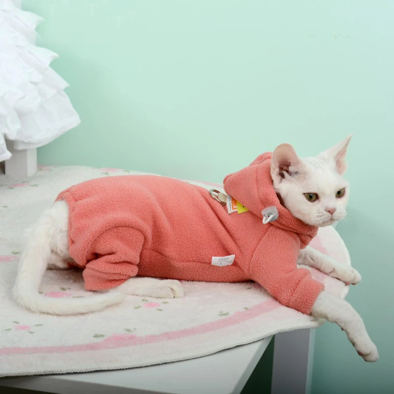 Nueva ropa para gatos con capucha, traje deportivo cálido de invierno, sudaderas con capucha para gatos Sphynx, jersey, ropa de lana esfinge, suministros para gatos - imagen 4