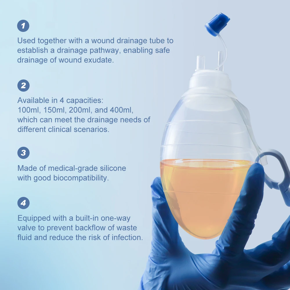 Depósito de succión de bola de presión negativa de drenaje de silicona, 100ml-400ml para drenaje postoperatorio, equipo veterinario clínico de mascotas, 10 Uds. - imagen 3
