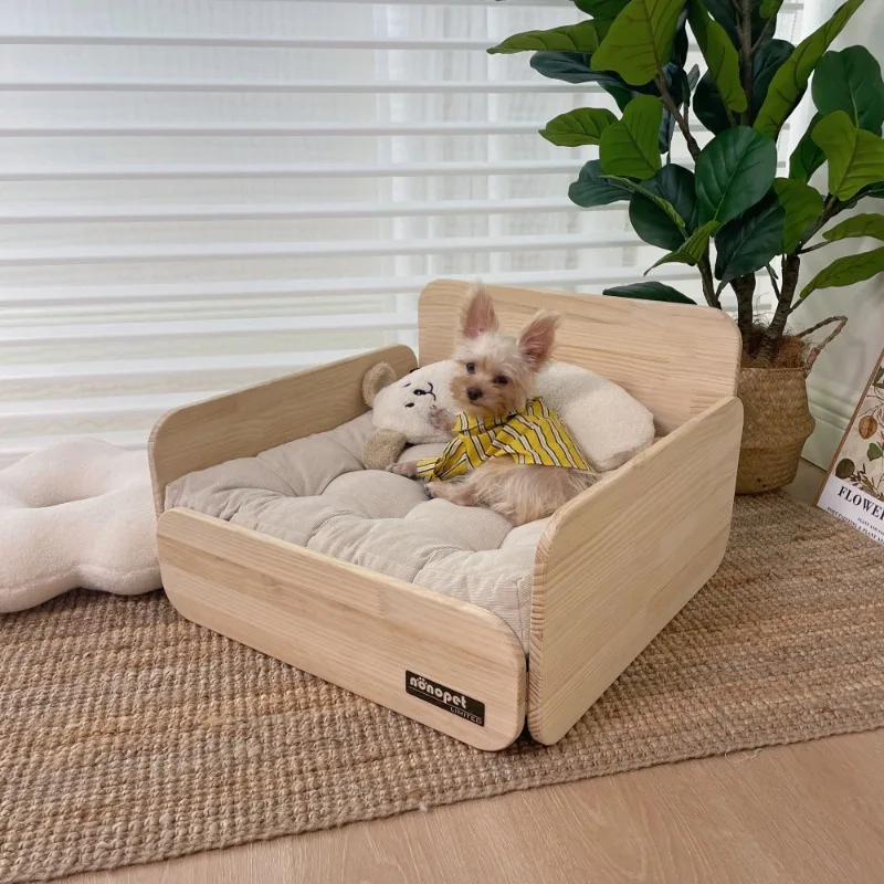 Sofá de madera para perros y gatos con estera extraíble, perrera pequeña para las cuatro estaciones, muebles para el hogar, suministros de cama suave de lujo para gatos - imagen 2