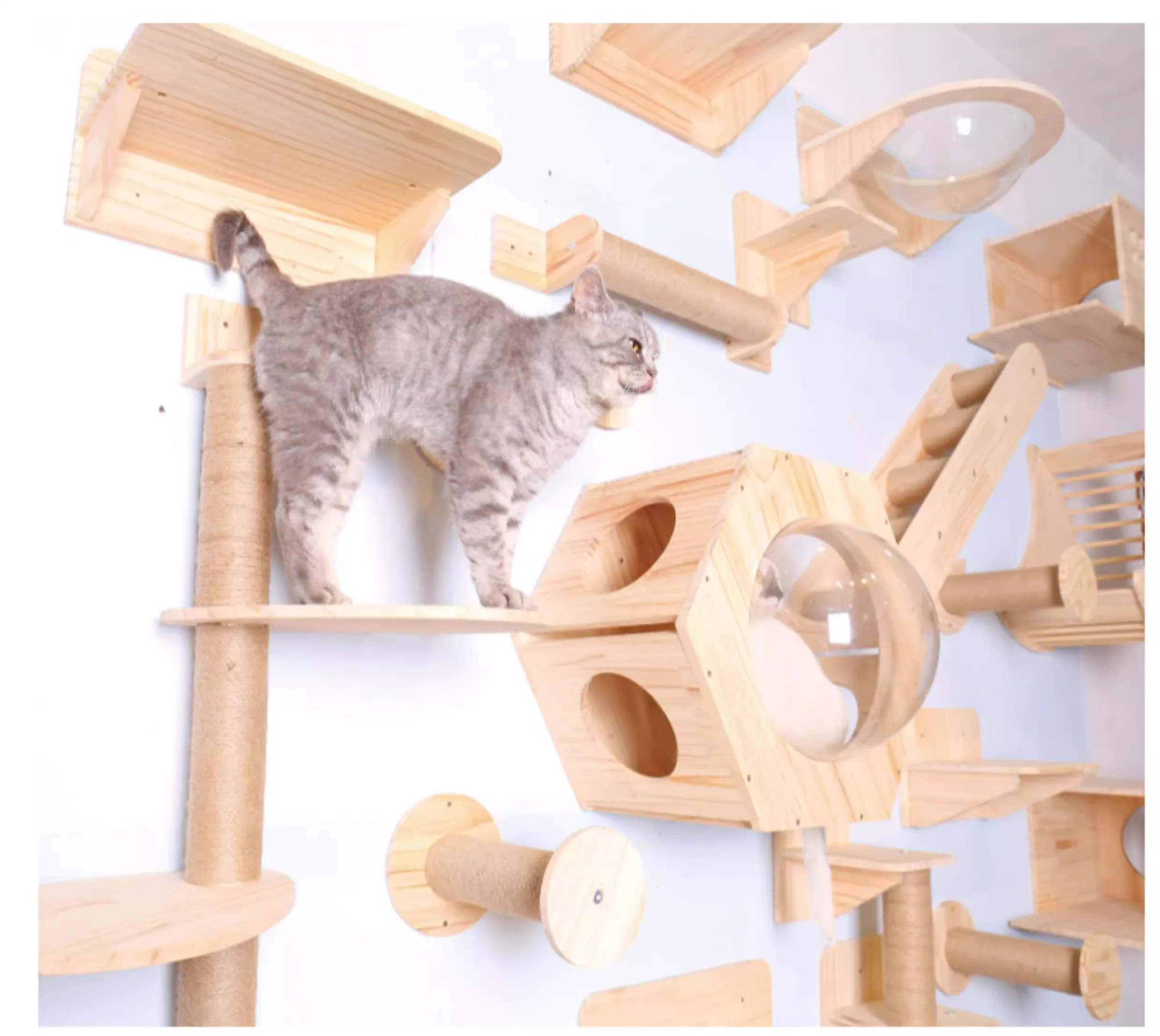 Tirador para gatos, hamaca para gatos montada en la pared, Kit de muebles para mascotas, juego de estantes de pared para gatitos, percha para gatos, casa de árbol para gatos - imagen 3