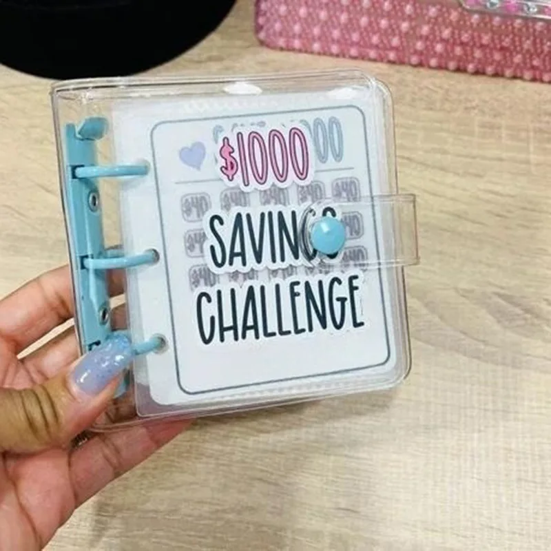 Carpeta de desafío de 1 000 ahorros creativa con sobre PVC brillante duradero, desafío de ahorro de dinero de regalo de Navidad