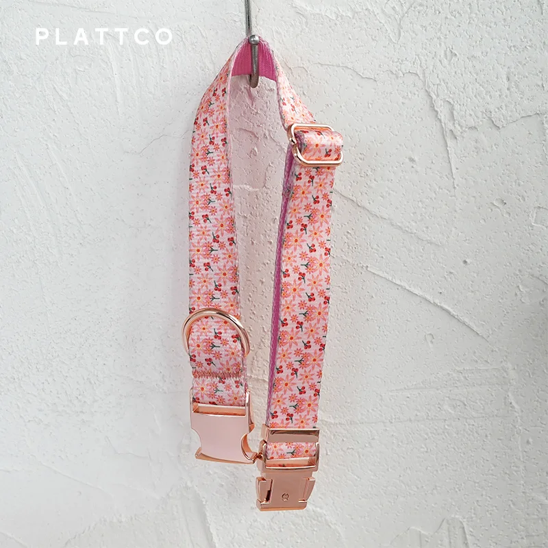 PLATTCO-collar de perro de diseño único, estampado de lirio rosa con hebilla de oro rosa de alta calidad, 5 tamaños, PDC301RG - imagen 3