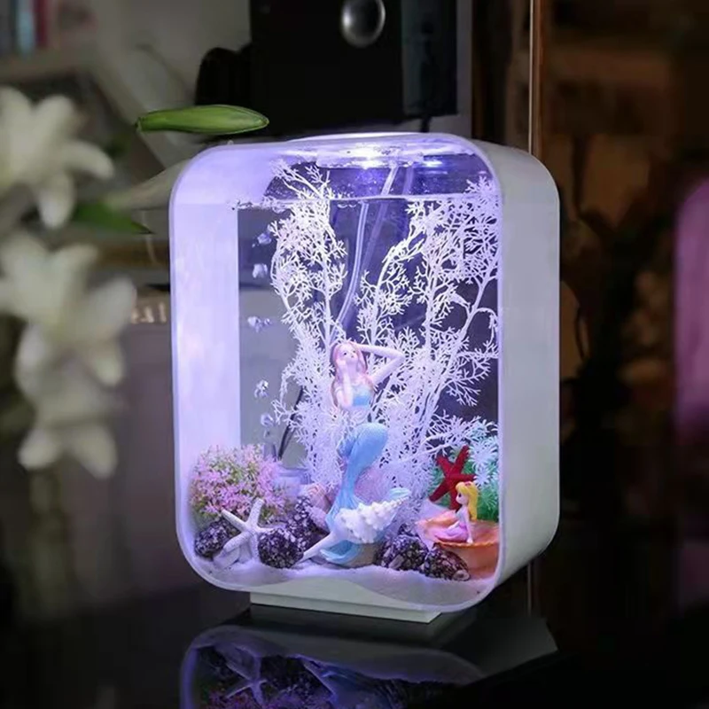 Pecera ecológica decorativa con luz Led, pecera acrílica, paisaje de Acuario, planta hidropónica, pecera Ornamental - imagen 3