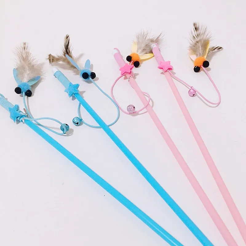 Juguete para gatos con plumas, palo para gatos, juguetes interactivos para insectos y gatos, palos de cuerda elástica, mariposa, gatito, juguete para gatos con campana