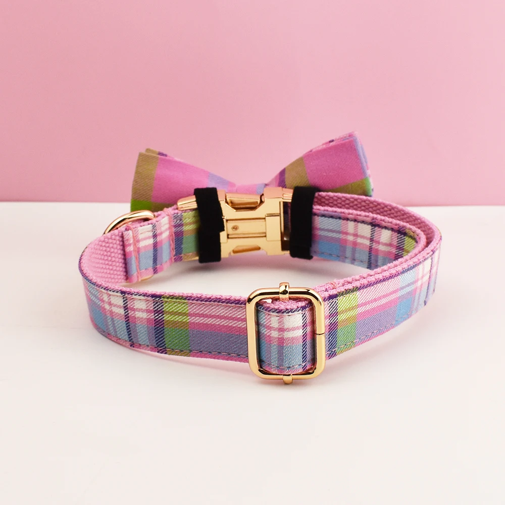 Collar de gato con patrón a cuadros, Collar personalizado de seguridad ajustable con lazo para mascotas, Collar suave con nombre personalizado