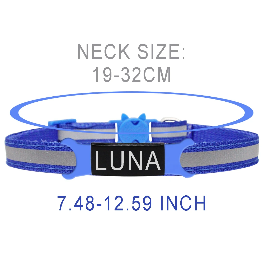 Collar reflectante con etiqueta de identificación personalizada para gato, campana de seguridad ajustable de nailon para cachorro y gatito, Collar grabado, envío directo - imagen 3