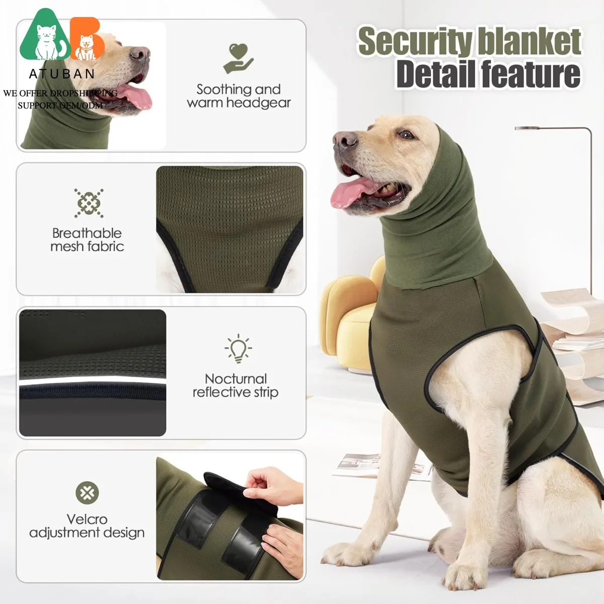 ATUBAN Chaleco de ansiedad para perros, visitas veterinarias y separación, mantiene la calma de las mascotas, chaqueta para perros para trueno, chaleco antiansiedad para perros y gatos - imagen 3