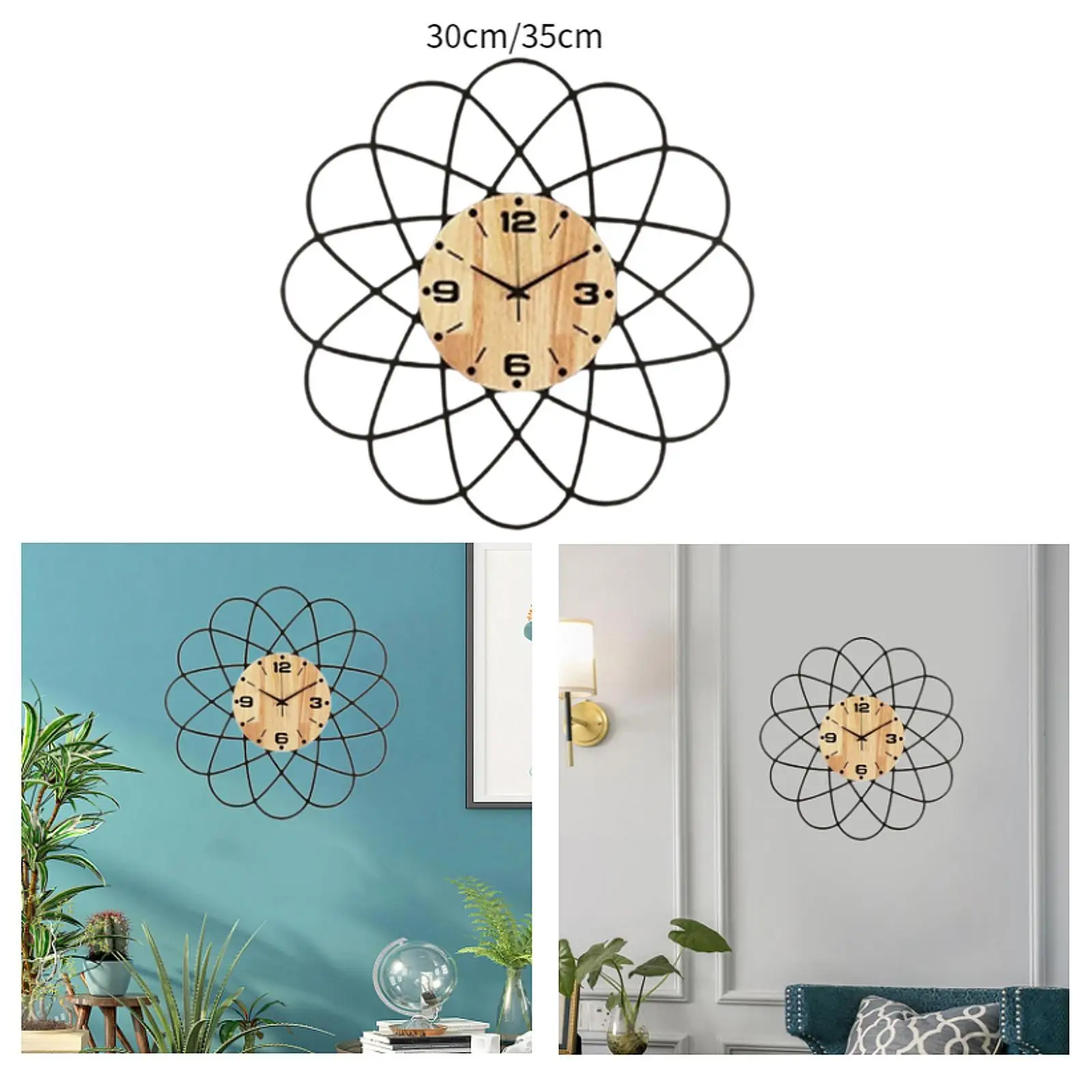 Wall Clock Ornament Easy to Read Gifts Round Wall Art Hanging Clock No Ticking for Living Room School Home Cafe Bar Farmhouse