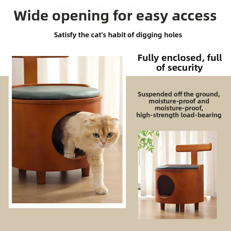 Cama cerrada para gatos con escalón de madera – Acceso fácil - imagen 5