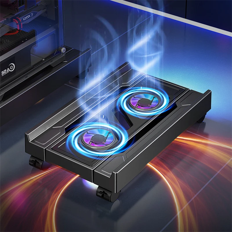 Soporte de torre para PC móvil, soporte ajustable para CPU de ordenador, soporte telescópico de escritorio, carrito de CPU con ventilador de refrigeración RGB, disipación de calor - imagen 3