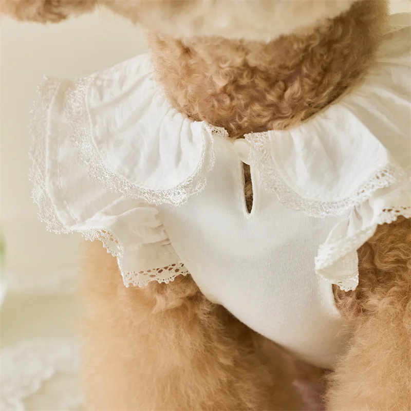 Vestido de verano para mascotas Ins, falda de manga voladora de encaje, camisa inferior de peluche, camiseta para gatos, ropa para cachorros, ropa para perros pequeños - imagen 4