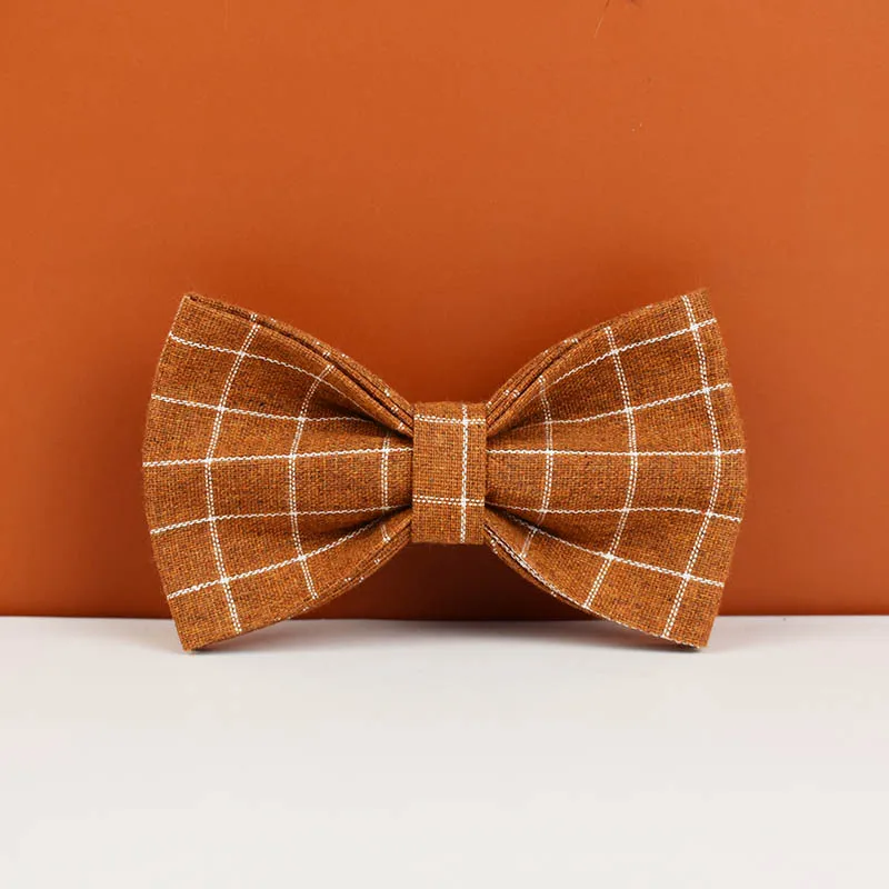 Collar de algodón suave para mascotas, Correa con logotipo de diseño personalizado, rejilla marrón, accesorios para perros, arnés, juego de lazos, fabricantes, gran vendedor, Grid06 - imagen 5