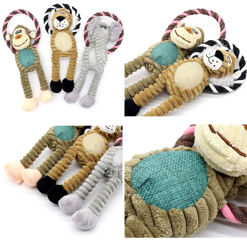 Juguetes de peluche para perros, juguete de animales chirriantes para mascotas, resistente a mordeduras, juguete para masticar dientes limpios, suministros para mascotas, juguetes interactivos, mono Elepant de León - imagen 2