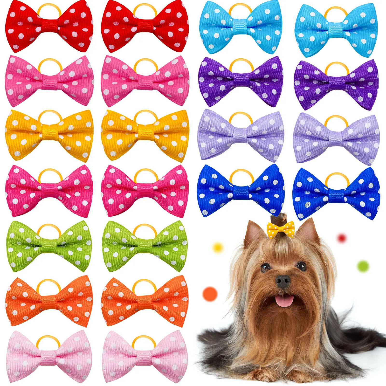 Bandas de goma para el pelo de perro, lunares de colores sólidos, horquillas estilo Margarita pequeña para el Día de San Valentín, accesorios para el cuidado de mascotas - imagen 3