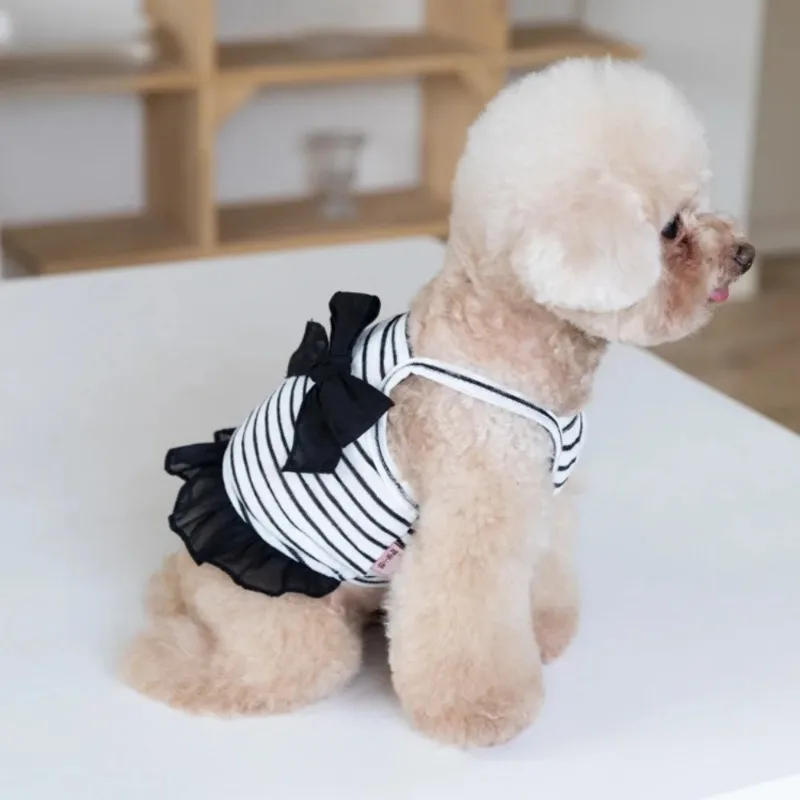 Vestidos bonitos a rayas de verano para mascotas, chaleco con lazo, protector solar, correa fresca, ropa para mascotas, ropa para gatos/perros, ropa para cachorros de peluche, chaleco de verano para perros - imagen 3