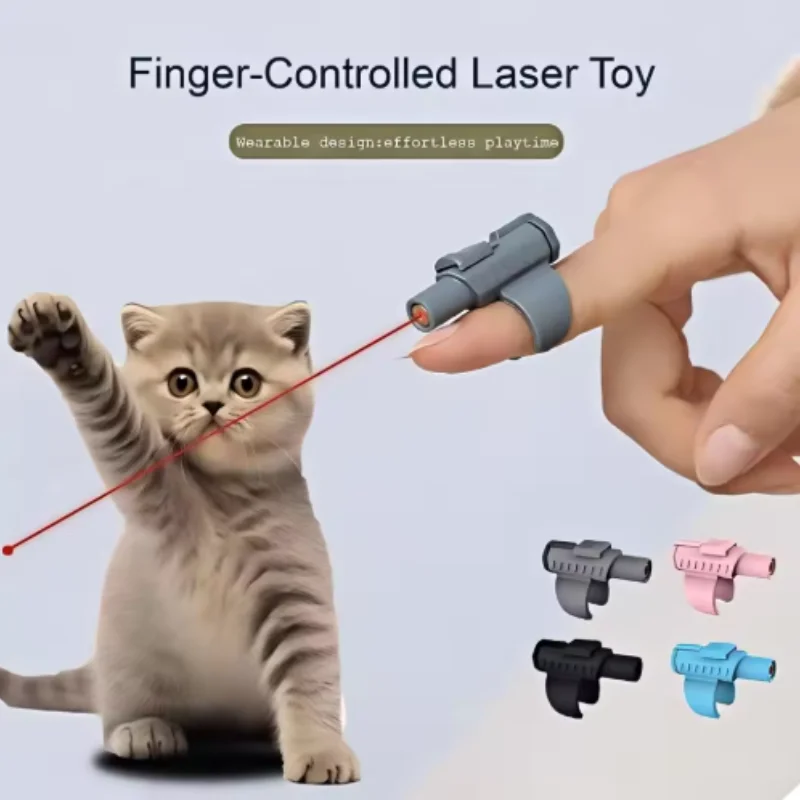 Juguete de gatito infrarrojo ligero, pluma de burla para gatos con cubierta para los dedos, juguete interactivo relajante para mascotas