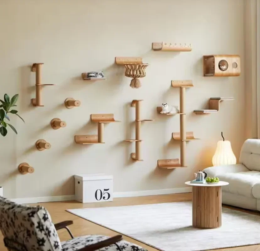 Estante de escalada lunar para gatos en pared con hamaca de madera - imagen 4