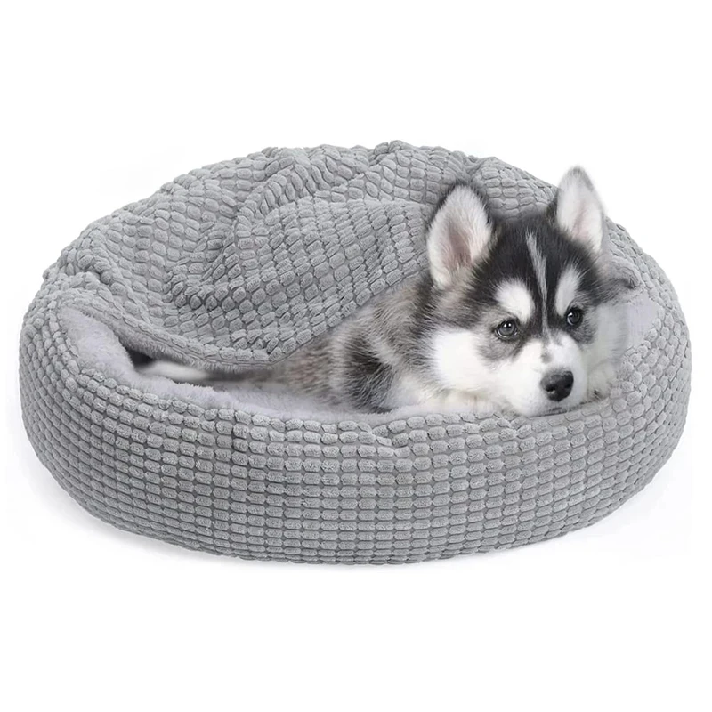 Cama redonda para mascotas para perros, gatos, cachorros, estera cálida, mantas de invierno, cama ortopédica esponjosa antiestrés para perros y gatos, adecuada para invierno - imagen 2