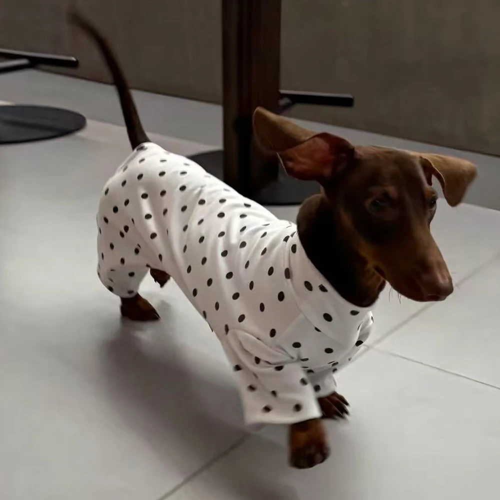 Pijama de algodón con lunares para perro salchicha – Blanco para otoño - imagen 5