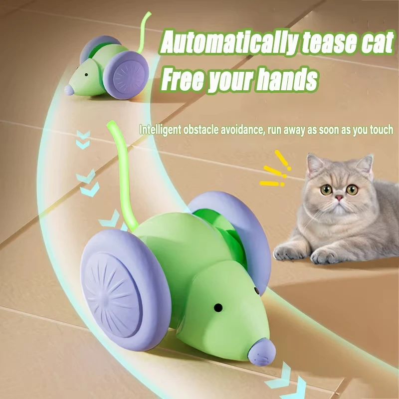 Ratón eléctrico para coche, juguetes interactivos para gatos, rompecabezas automático recargable con productos inteligentes para evitar obstáculos para mascotas - imagen 2