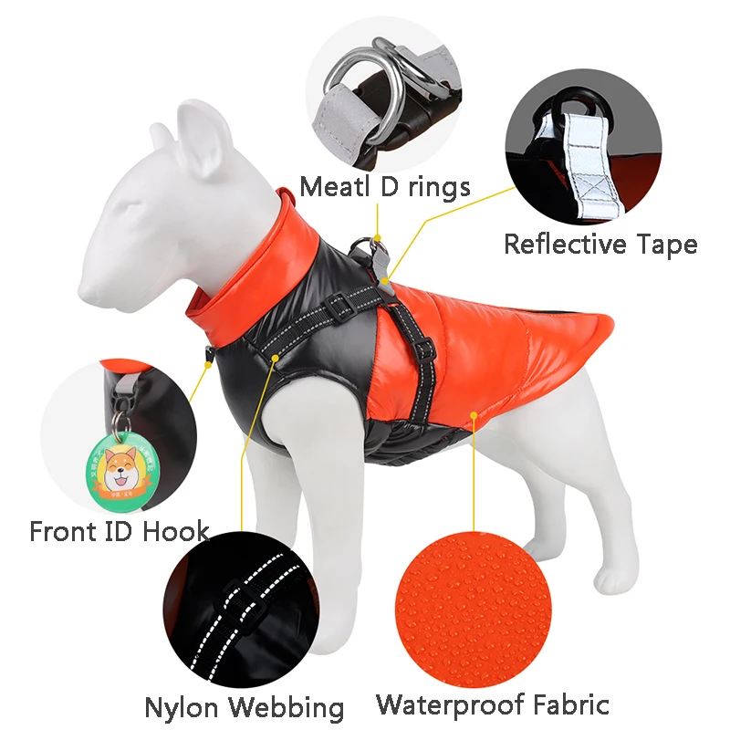 Chaqueta para perro con arnés, ropa cálida de invierno para perros pequeños y medianos, abrigo impermeable para mascotas, disfraz de Bulldog Francés Chihuahua - imagen 3