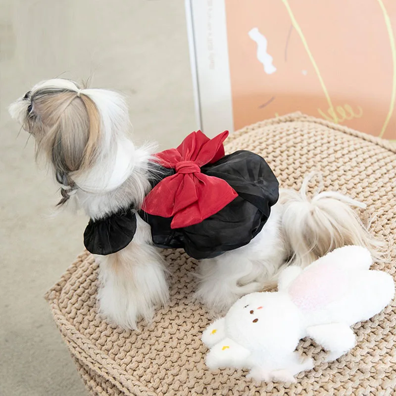 Ropa de primavera y verano para perros y niñas, vestido de princesa para gatos, falda con lazo para perros pequeños y medianos, ropa para perros Pugby Bear Schnauzer - imagen 3