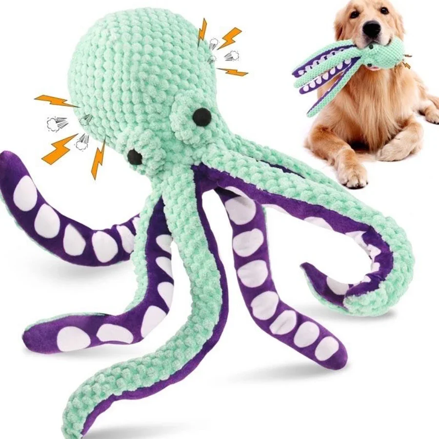 Juguete de perro chirriante de peluche en forma de pulpo para juego interactivo y alivio del aburrimiento, juguete antidestrucción para mascotas - imagen 2