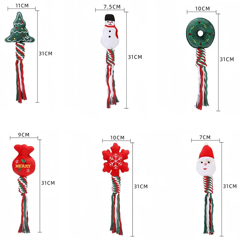 Suministros navideños para mascotas, juguete para perros, cuerda para Limpieza de dientes, nudo, cuerda de algodón, juguete para masticar de dibujos animados bonitos - imagen 5