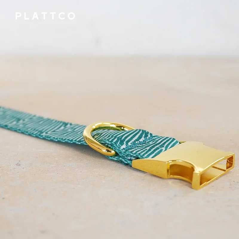 PLATTCO-collar de perro de diseño único con estampado de cebra verde, hebilla dorada de alta calidad, 5 tamaños, PDC333YG - imagen 4