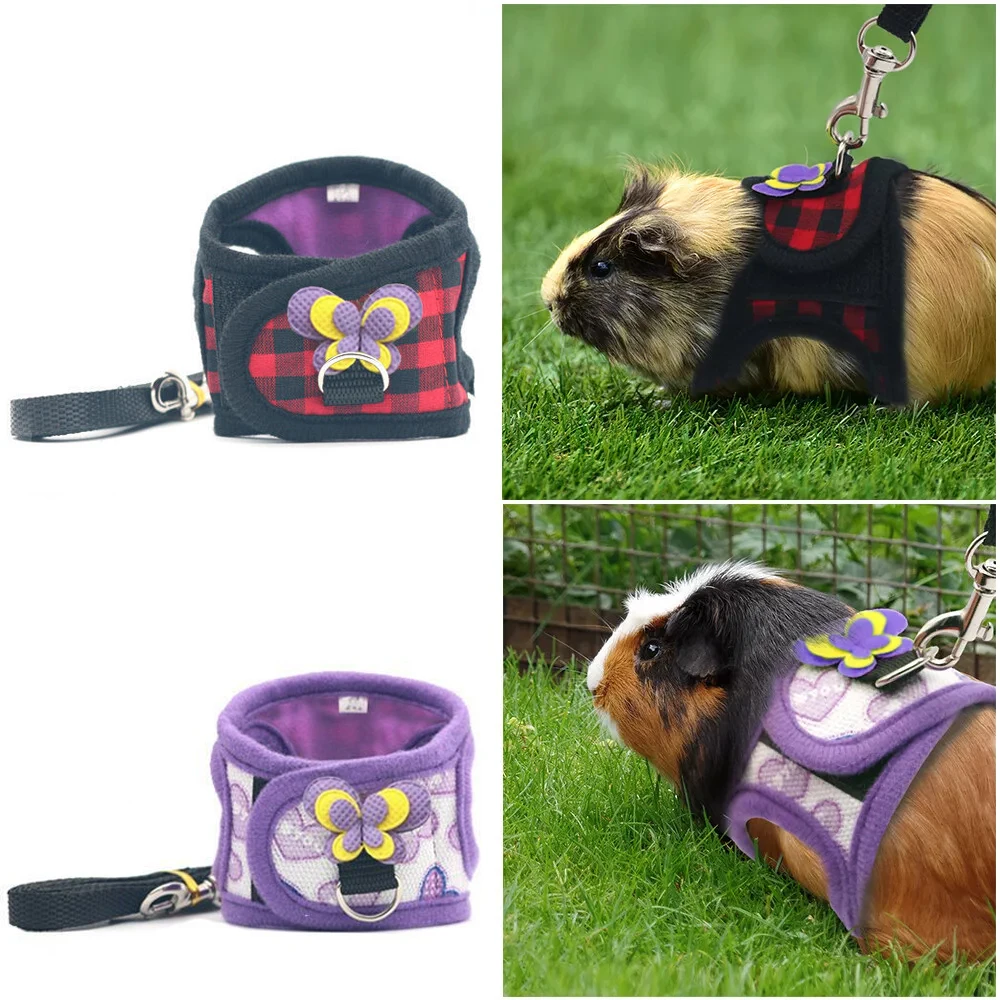 Arnés para hámster, chaleco, conjunto de correa ajustable con lazo para mascotas, conejos, conejillos de indias, Chinchilla, hurón, accesorios para animales pequeños - imagen 3