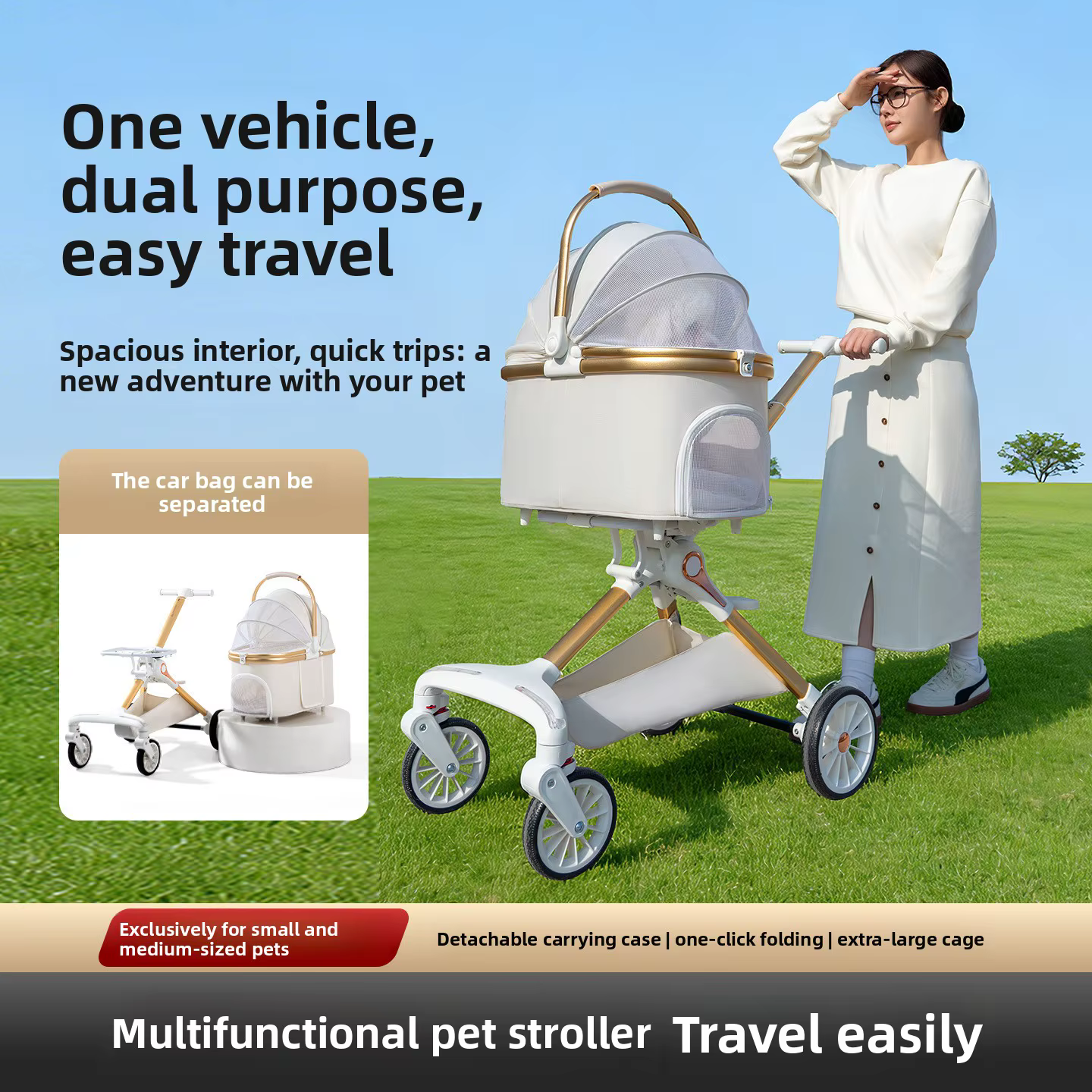 Carrito plegable ligero desmontable para perros pequeños y gatos - imagen 5