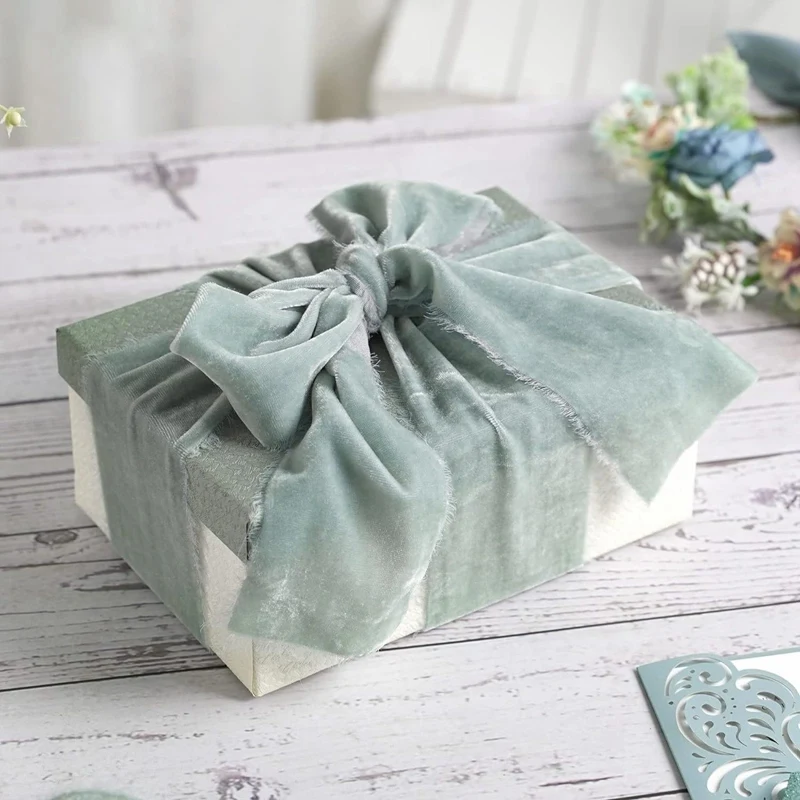 Cinta de terciopelo hecha a mano con flecos, 1,57 pulgadas de ancho, 3 yardas de longitud, cintas con bordes deshilachados para envolver regalos, manualidades, decoración para fiestas navideñas - imagen 5