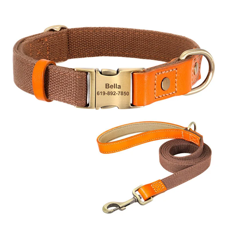 Conjunto de correa de nailon para perros, Collar de cuero con etiqueta de identificación para mascotas, cuerda de plomo para caminar de 5 pies para perros Pug - imagen 5