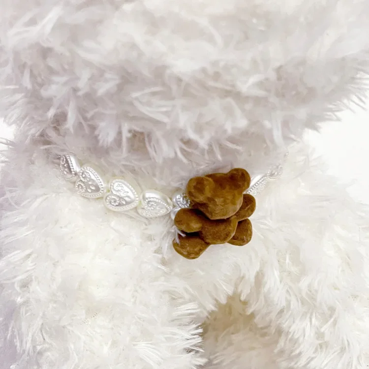 Collar de perlas de amor para mascotas, Collar de oso pequeño, accesorios para gatos, anillo para perros pequeños y medianos, pajarita para perros, accesorios para cachorros - imagen 2