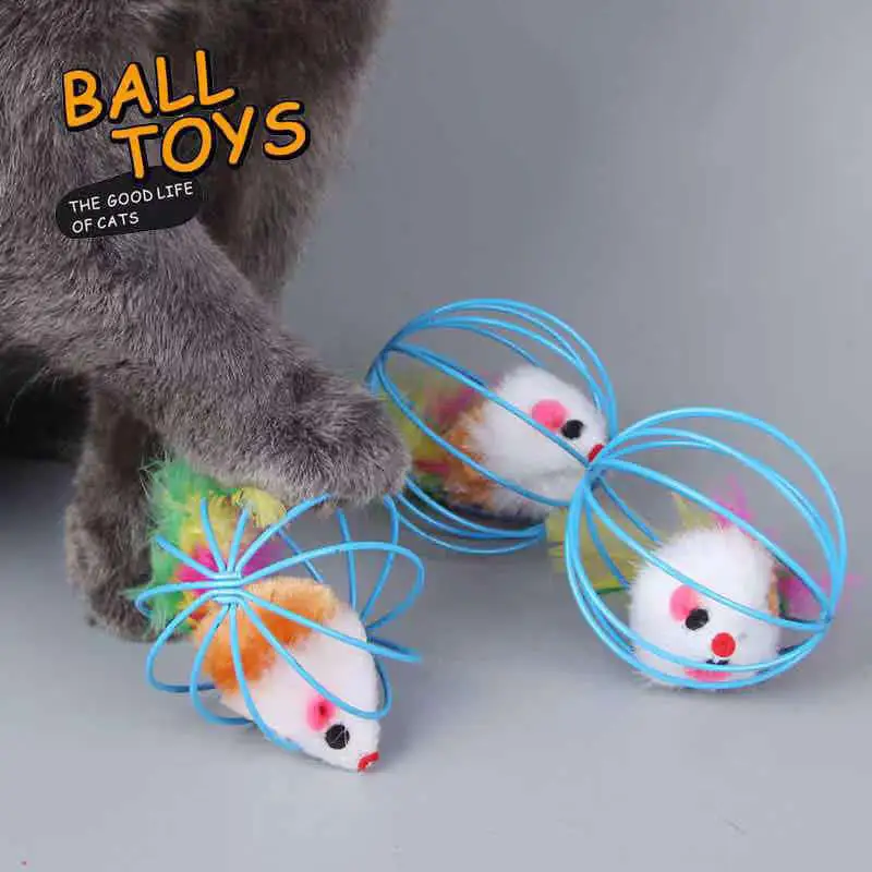 Ratón colorido para gatos - juguete interactivo en jaula - imagen 5