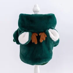 Abrigo de lana de Reno de Navidad para mascotas, chaqueta cálida de piel sintética de felpa para invierno, abrigo de invierno con capucha verde para mascotas, traje para perros, ropa de invierno