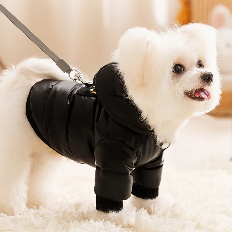 Chaqueta gruesa y cálida con capucha negra pura para perros en otoño e invierno, ropa para perros y gatos y mascotas, ropa para perros pequeños y cachorros