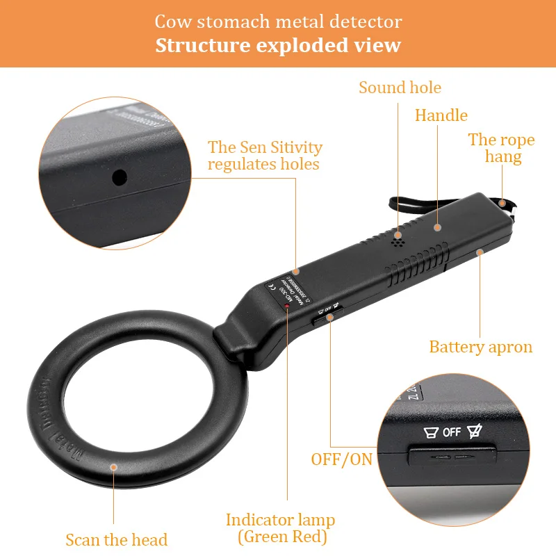 Detector de Metales para estómago de vacas, escáner de seguridad, Detector de ganado portátil de alta sensibilidad, dispositivo de granja, herramientas agrícolas, 1 Uds. - imagen 4