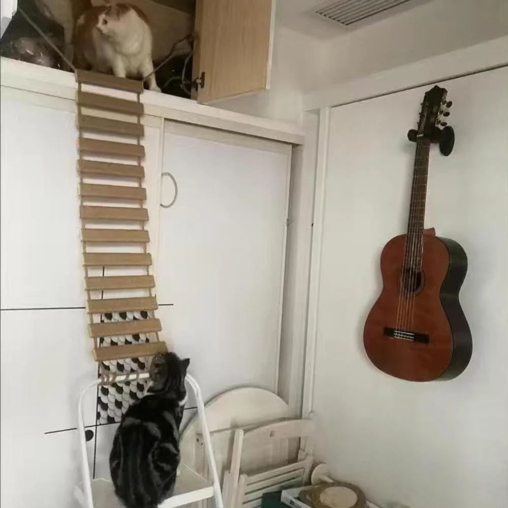 Escalera con puente para gatos – Rampa de sisal y madera natural