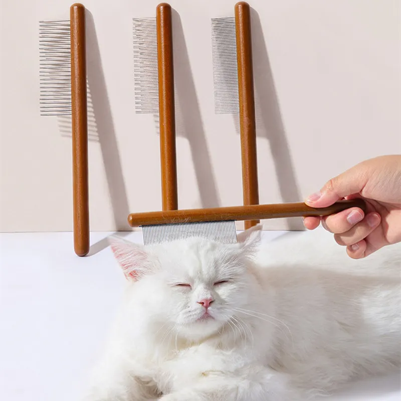 Cepillo de Masaje con Mango de Madera para Gatos con Peine Removedor de Acero Inoxidable - imagen 2