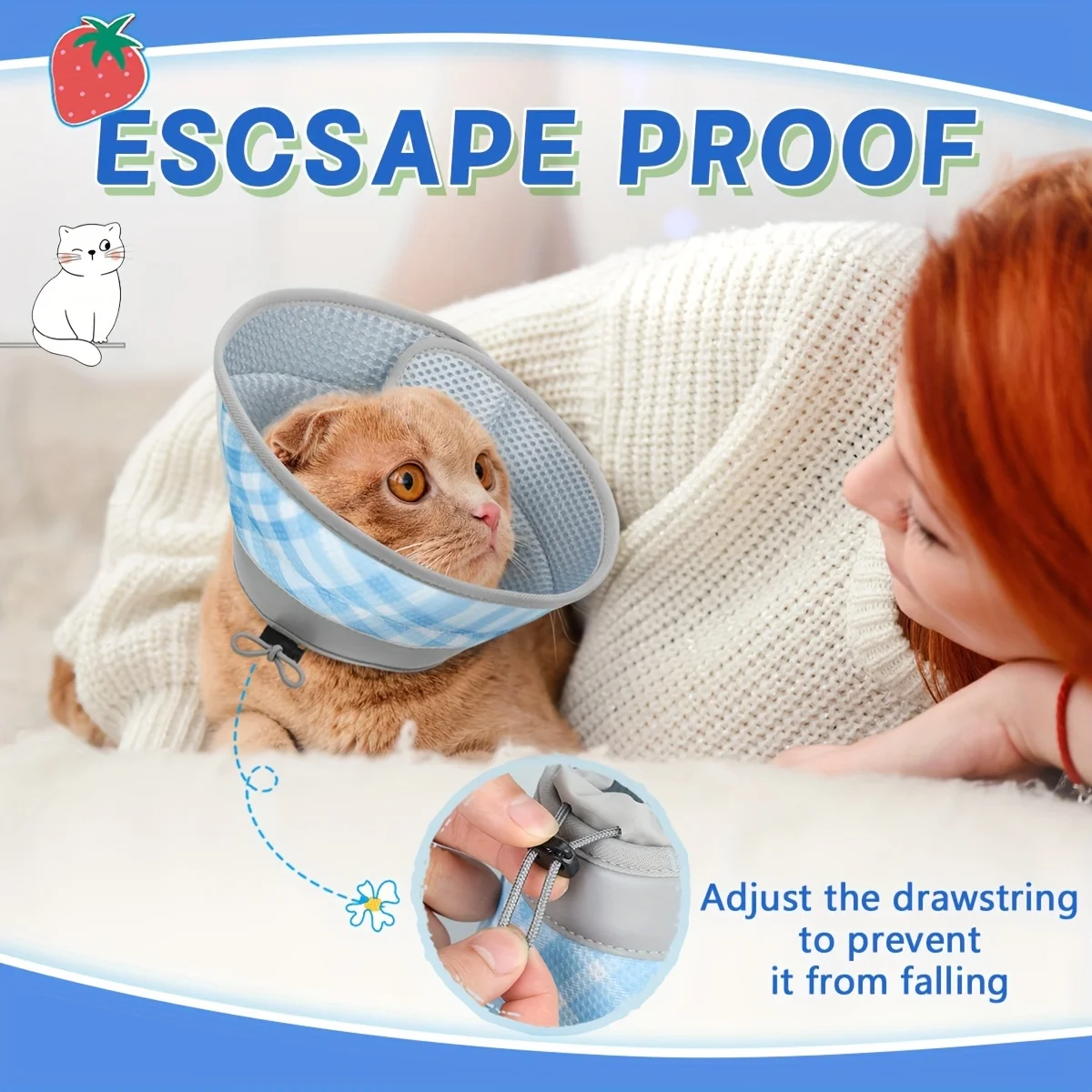 Collar Elizabeth para mascotas, cubierta protectora a cuadros, escudo protector para gatos, Collar antilamer, escudo protector para Neuteri - imagen 3