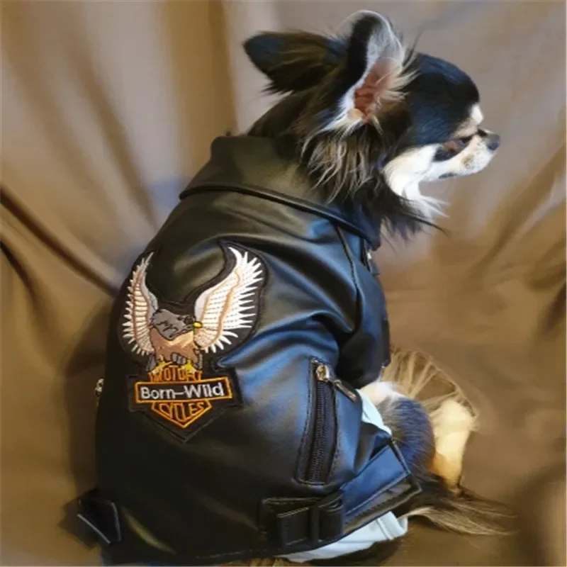 Abrigo para perro con diseño de águila gloriosa, chaqueta de cuero PU, ropa de abrigo suave impermeable para cachorros al aire libre, ropa de moda para mascotas pequeñas (XXS-XXL) - imagen 2