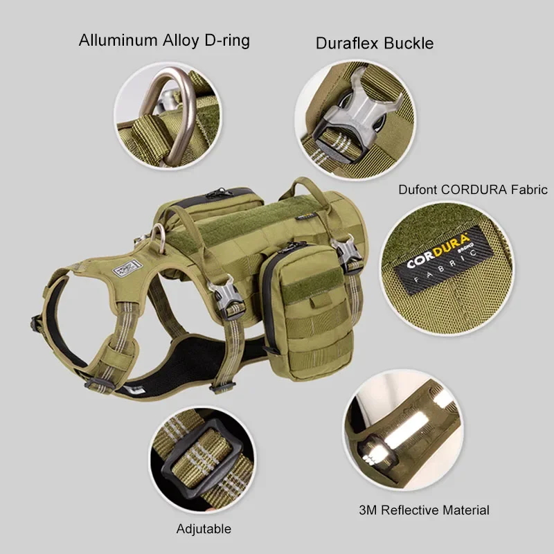Winhyepet Tactical Dog Harness with Backpack 3M Reflective Sport Tactical Chest Set For Medium and Large Dogs Accessories - imagen 4