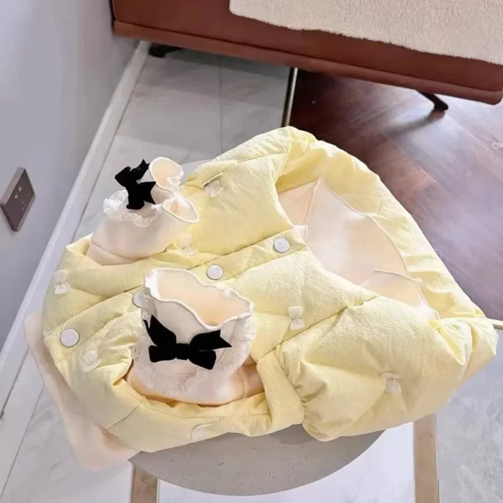 Abrigo de Color helado para mascotas Otoño Invierno añadido terciopelo y algodón lazo de mariposa falda esponjosa oso de peluche chaleco para gato accesorios para perros ca - imagen 2