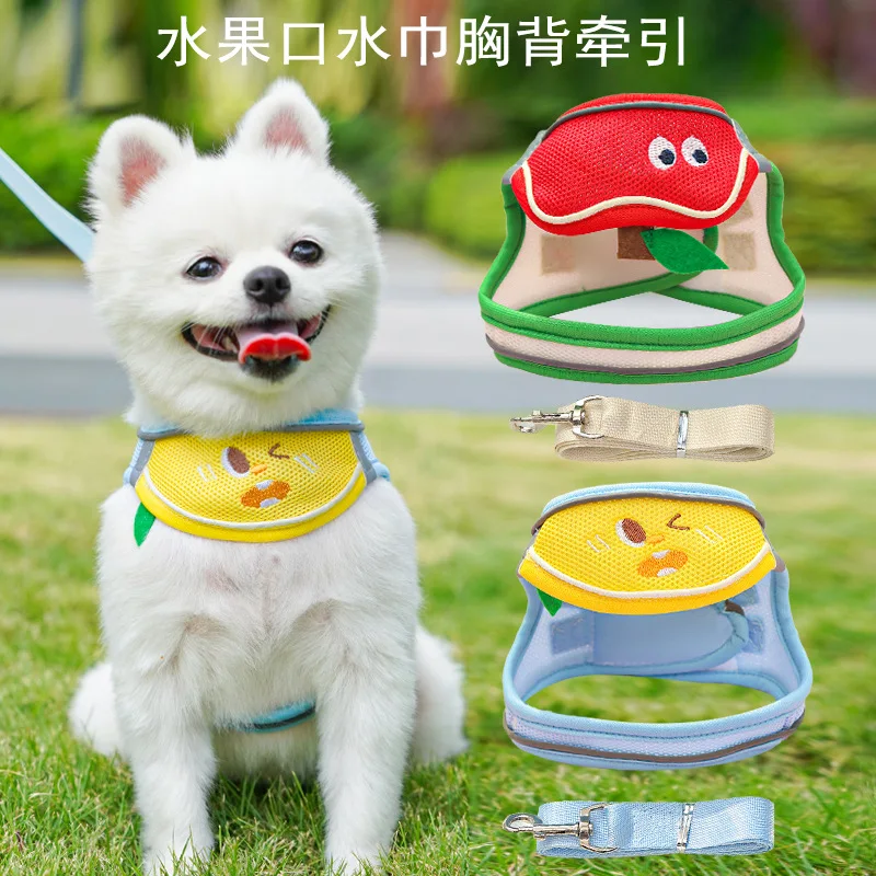 Toalla para babas para mascotas, correa para el pecho, cuerda de tracción, malla de temporada, ropa de peluche transpirable, accesorios para cachorros pequeños - imagen 2